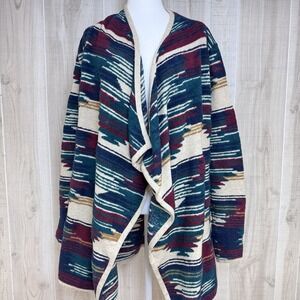Lucky Brand Aztec Western Native Open Front Long Cardigan Sweater Size Large